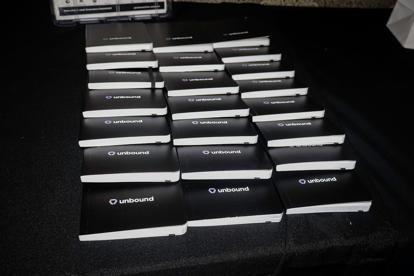 Sponsor giveaways laid out on a table before guests arrive